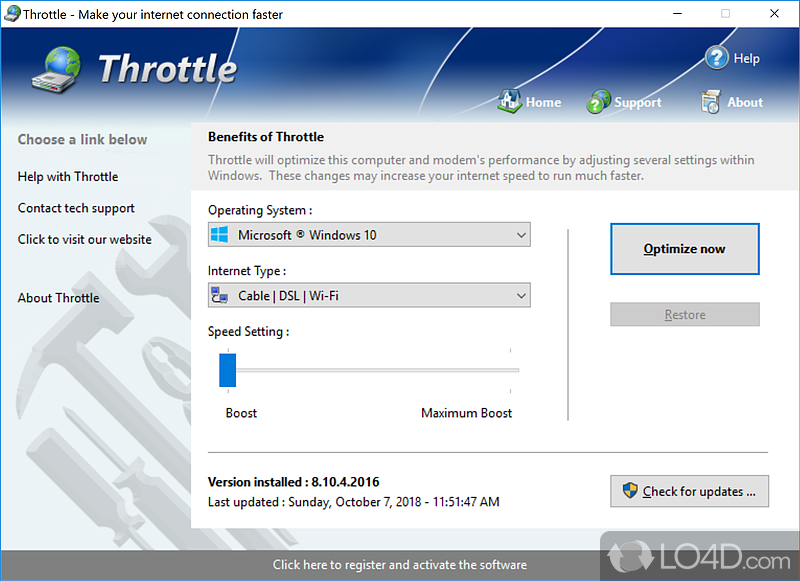Modify modem settings to improve Internet speed - Screenshot of Throttle