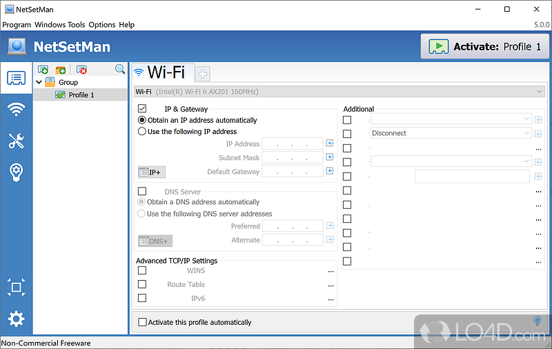 Network settings manager that lets you create up to six different network profiles - Screenshot of NetSetMan