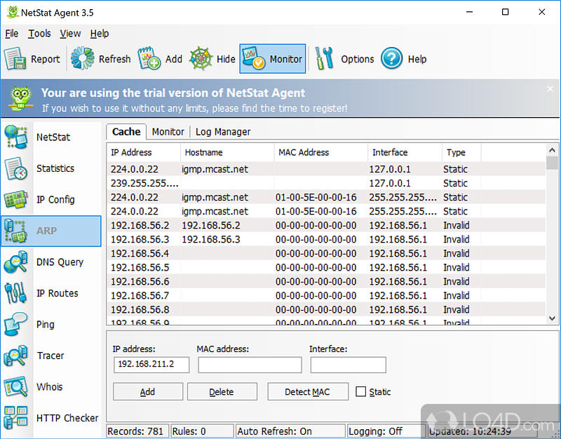All network tools (netstat, whois, ping, dns query, ipconfig) rolled into one - Screenshot of NetStat Agent