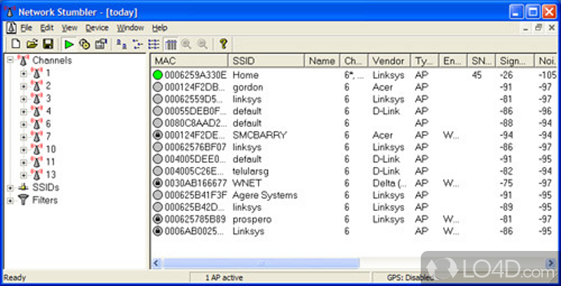 To quickly detect wireless local area networks (WLANs) - Screenshot of NetStumbler