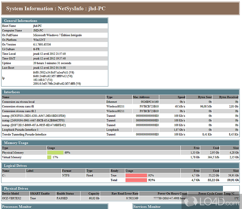 NetSysInfo: User interface - Screenshot of NetSysInfo