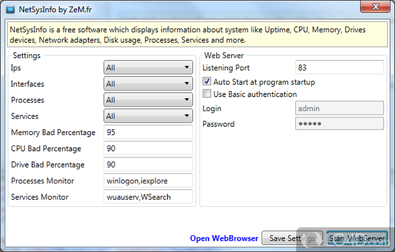 Small utility that displays system info - Screenshot of NetSysInfo