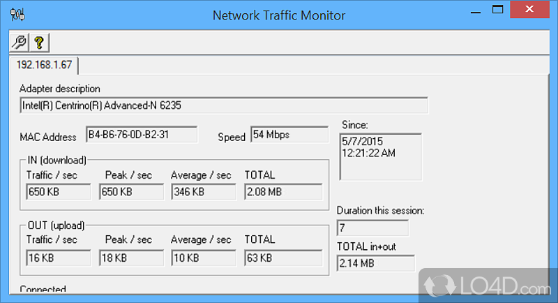 Keep an eye on incoming and outgoing data packets through network adapter and set up limits to receive alerts - Screenshot of Network Traffic Monitor