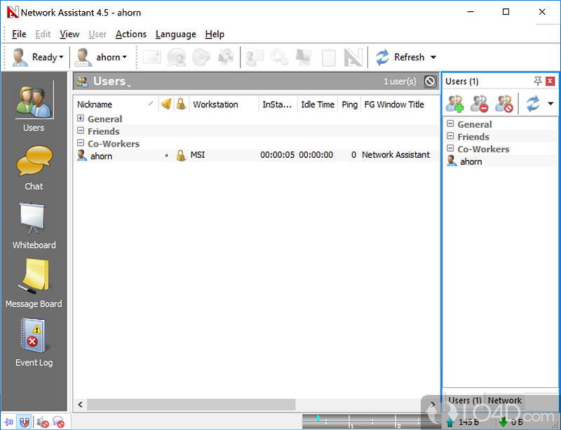 Software app that allows for real-time network communication that has been developed specifically for the office environment - Screenshot of Network Assistant