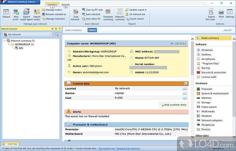 Run reports about the network - Screenshot of Network Inventory Advisor