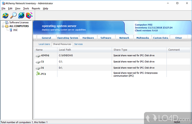 Monitors corporate LAN servers and makes complete workstations inventory - Screenshot of Network Management Suite