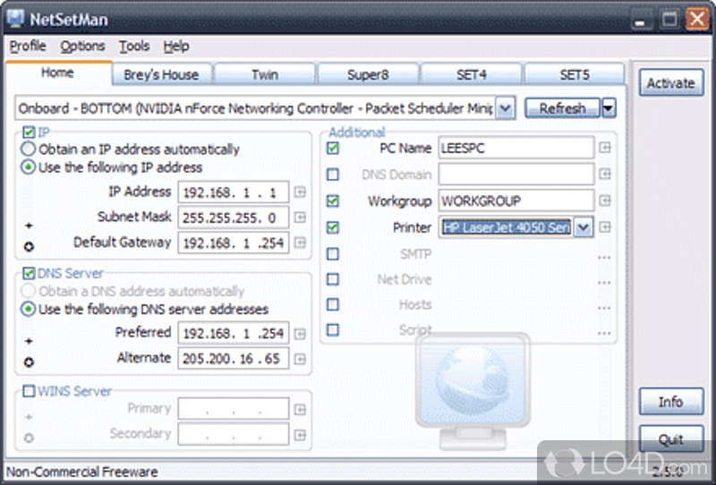 Change your network settings in seconds - Screenshot of Network Profile Manager