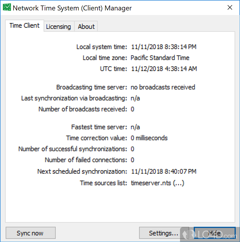 Quick setup of clients and server components - Screenshot of Network Time System