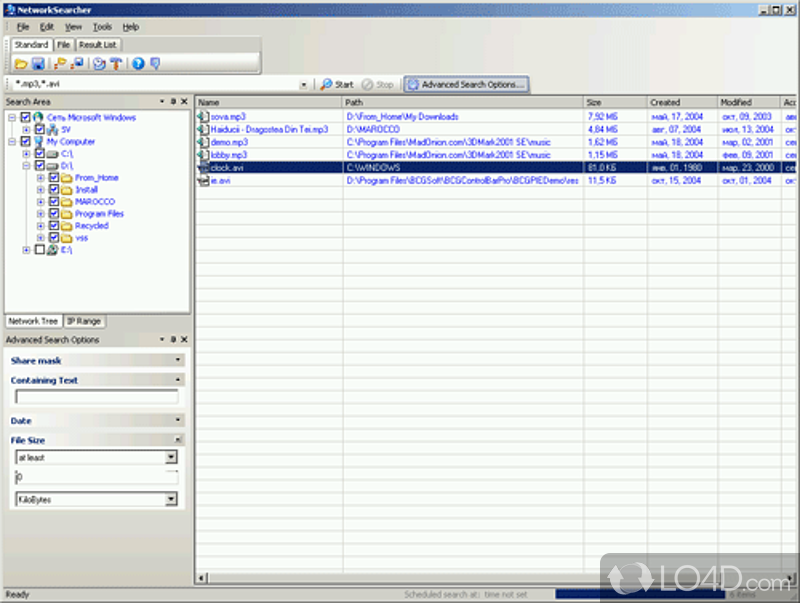 NetworkSearcher: User interface - Screenshot of NetworkSearcher