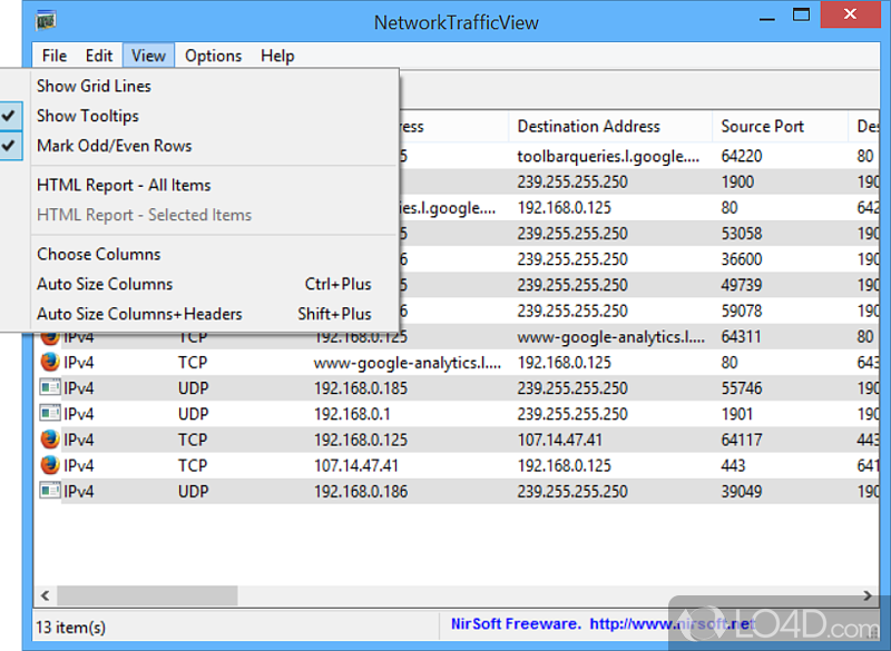 Displays network traffic statistics - Screenshot of NetworkTrafficView