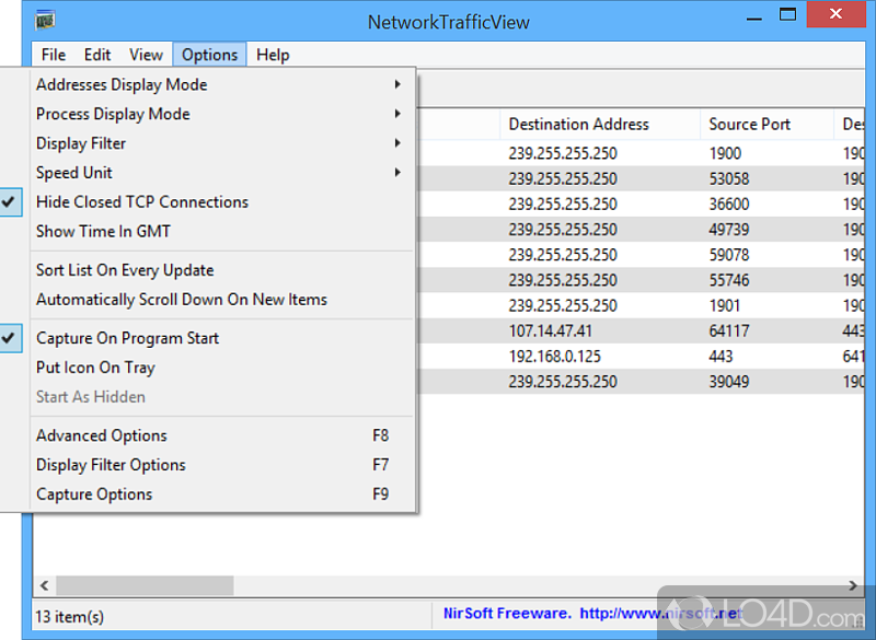 Displays network traffic statistics on network adapter - Screenshot of NetworkTrafficView