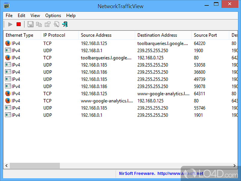 Practical network monitoring app that provides you with the necessary tools to create detailed HTML reports about data traffic - Screenshot of NetworkTrafficView