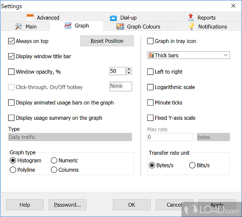 Graphic reports for bandwidth usage and speed - Screenshot of NetWorx Portable