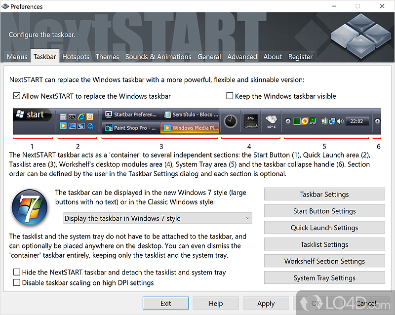 NextSTART: User interface - Screenshot of NextSTART