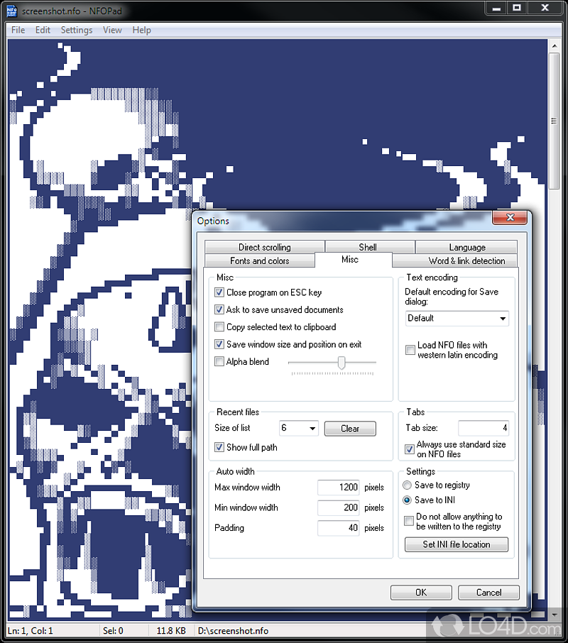 View NFO files and ASCII or ANSI encodings - Screenshot of NFOPad
