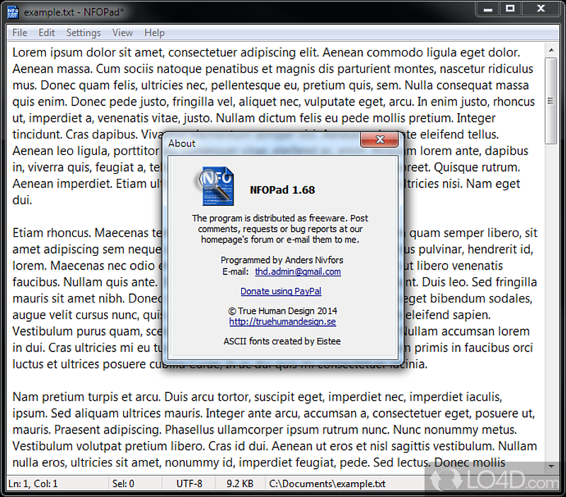 NFOPad: User interface - Screenshot of NFOPad