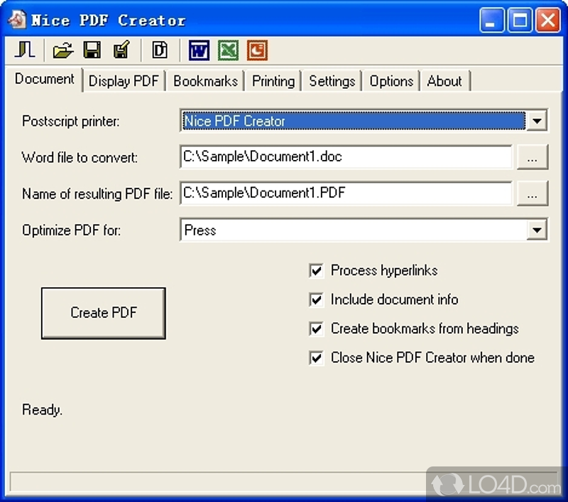 Create PDF files from within Microsoft Office - Screenshot of Nice PDF Creator