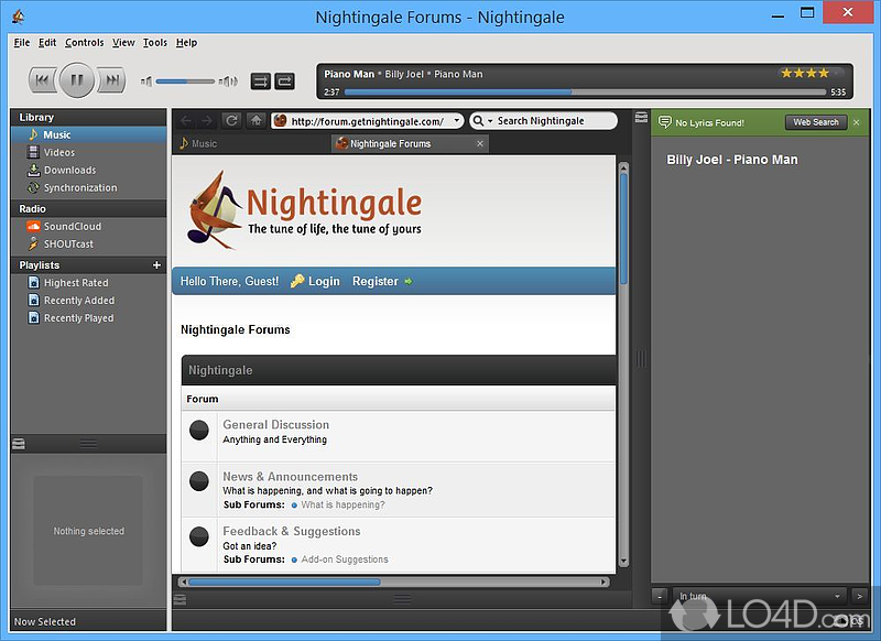 Audio player with support for many file formats - Screenshot of Nightingale