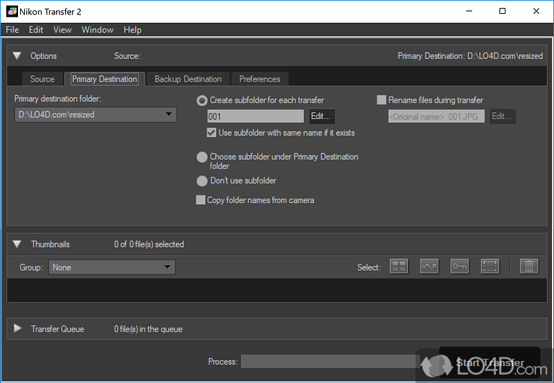 Nikon Transfer 2: User interface - Screenshot of Nikon Transfer 2