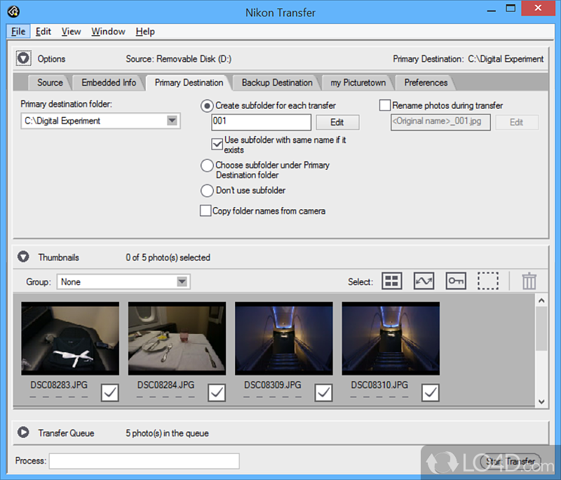 Official Nikon software to transfer JPG and RAW images to PC - Screenshot of Nikon Transfer