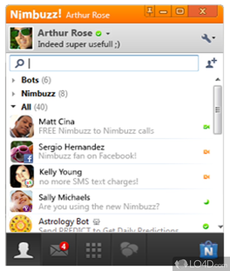 Get in touch with friends, family, or business contacts and connect to various social networks - Screenshot of Nimbuzz