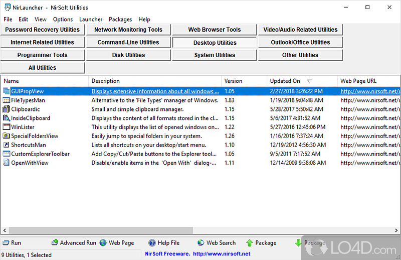Contains most freeware utilities developed by Nir Sofer - Screenshot of NirLauncher