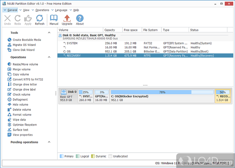Perform a wide extended series of disk/partition management tasks - Screenshot of NIUBI Partition Editor