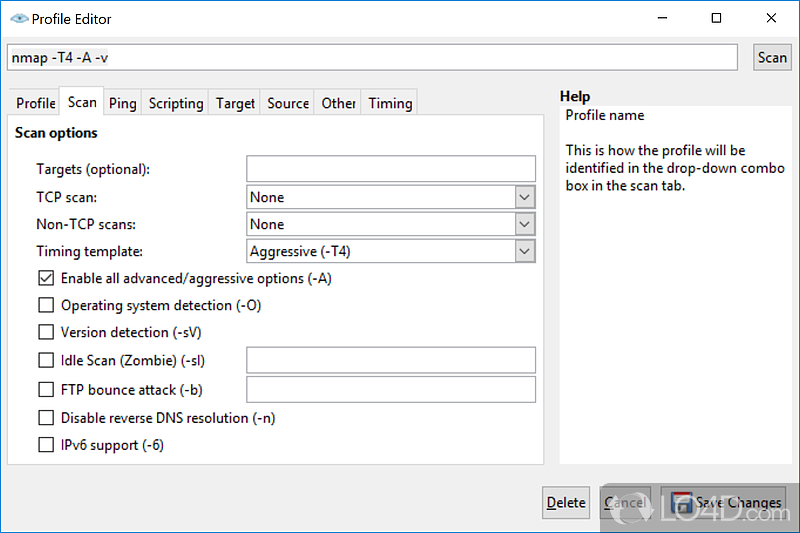 Nmap for Windows: User interface - Screenshot of Nmap for Windows