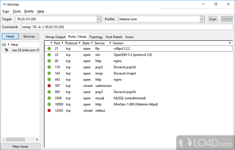 View hosts across a network - Screenshot of Nmap for Windows