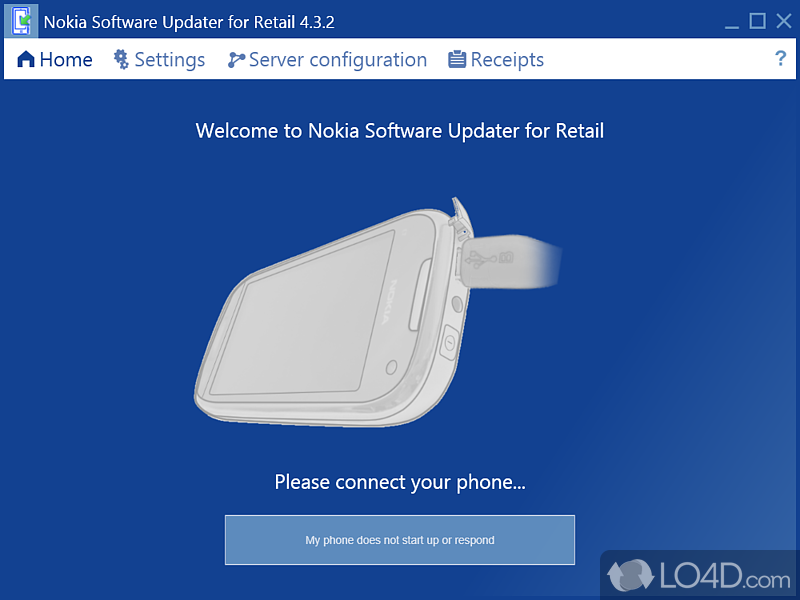 Connect your mobile phone to access the features - Screenshot of Nokia Software Updater