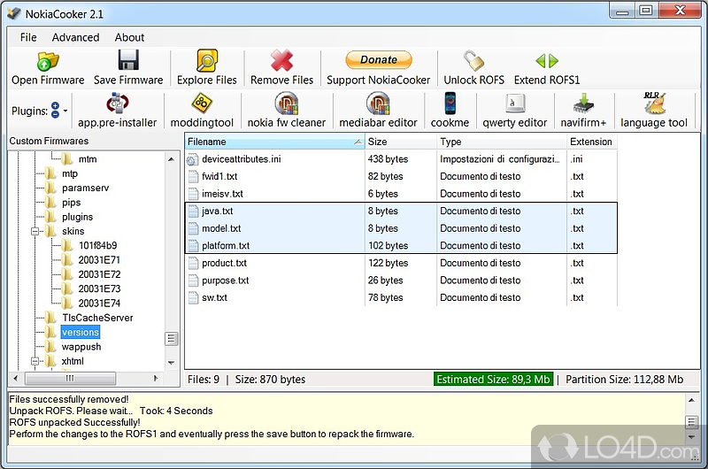 Compact app allows you to modify the firmware files for Nokia phones in order to create a customized operating system - Screenshot of NokiaCooker