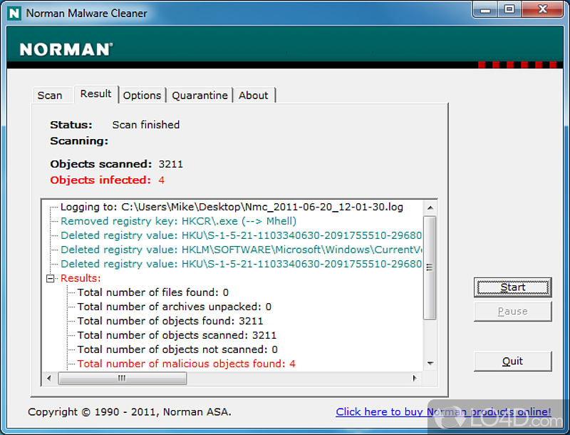 On-demand scanner that detects and removes popular forms of malware - Screenshot of Norman Malware Cleaner