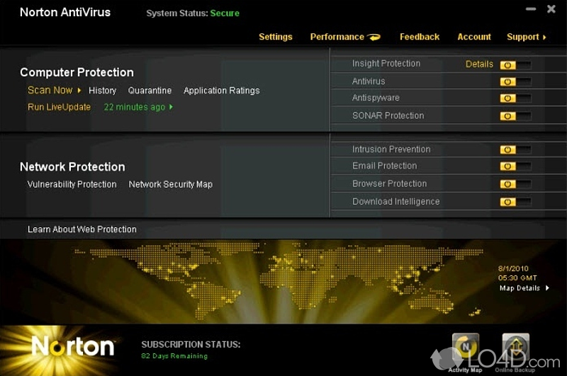 Protection against viruses, worms, Trojans and other malware types, multiple and scanning modes, low resources consumption - Screenshot of Norton AntiVirus