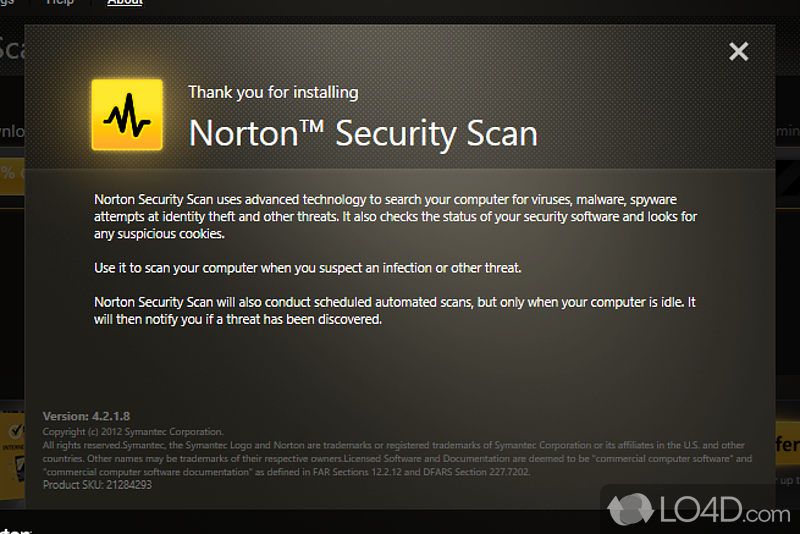 Displays your computer's security status - Screenshot of Norton Security Scan