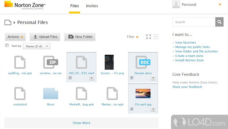Share files amount devices on Symantec's cloud service - Screenshot of Norton Zone
