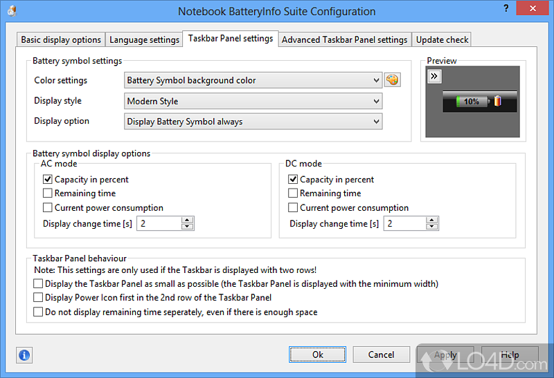 Configure battery display settings easily - Screenshot of Notebook BatteryInfo