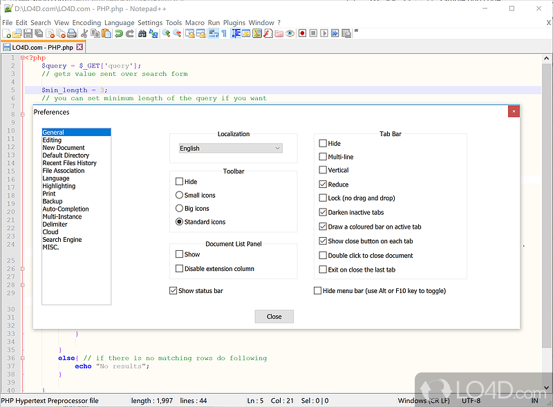 Editor for text and programming code - Screenshot of Notepad++