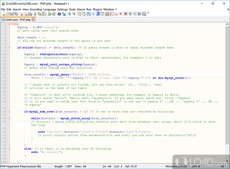 Powerful code and text editing that supports PHP, HTML, CSS, Perl, Python and endless others - Screenshot of Notepad++