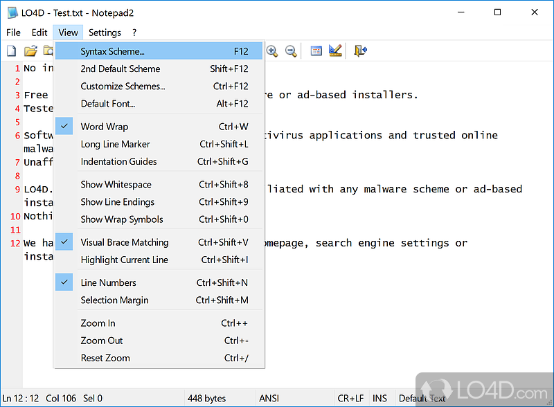 Notepad2: User interface - Screenshot of Notepad2