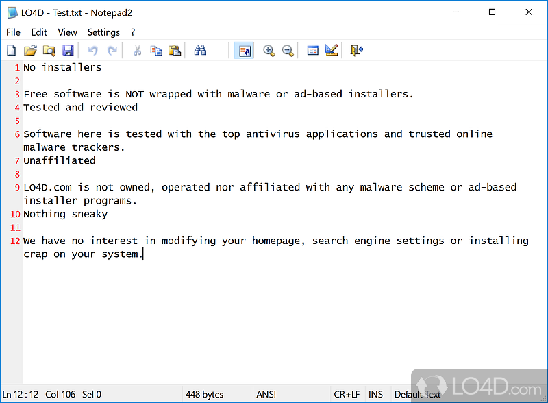 Small and fast editor with syntax highlighting for HTML and other common languages - Screenshot of Notepad2