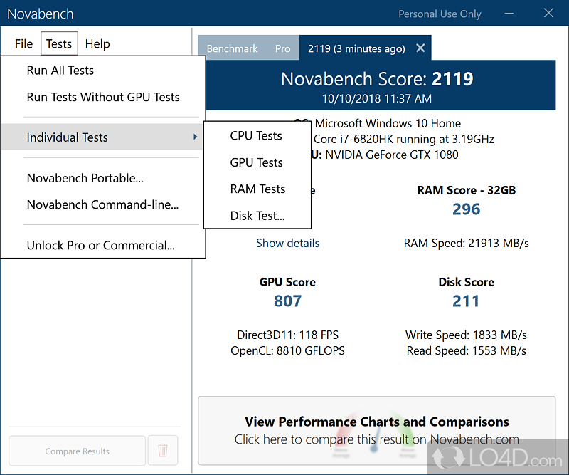 A handy benchmarking utility for your computer - Screenshot of NovaBench