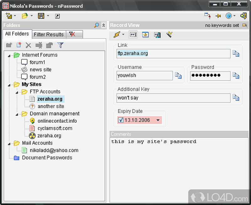 Setup and interface - Screenshot of nPassword