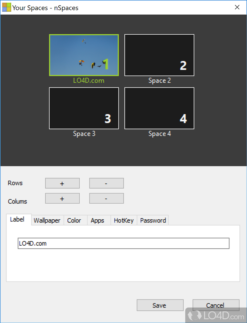 Turns desktop into a multiple desktop environment - Screenshot of nSpaces
