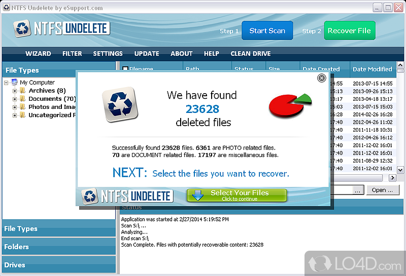Apply filters for easy identification - Screenshot of NTFS Undelete
