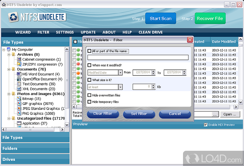 NTFS Undelete: User interface - Screenshot of NTFS Undelete