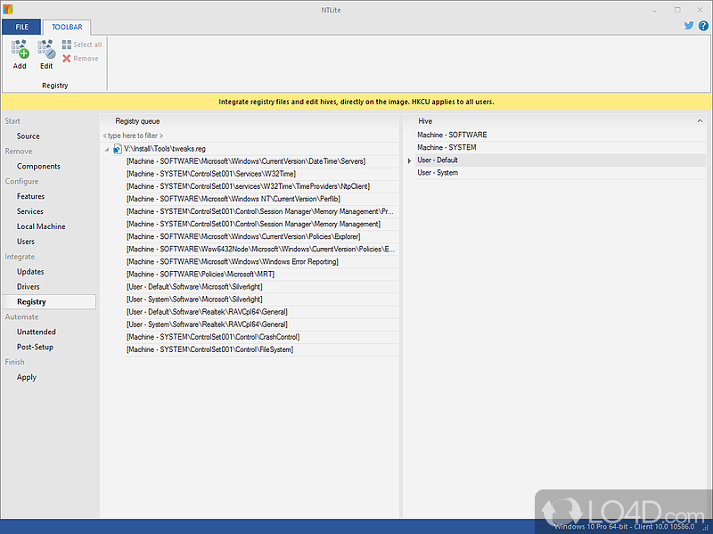 Windows PC integration and customization - Screenshot of NTLite