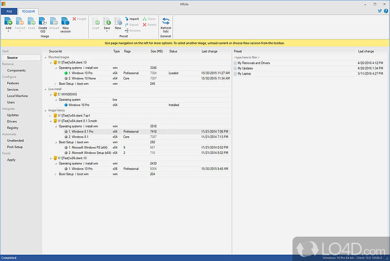 Create a personalized and optimized Windows version by removing unnecessary components - Screenshot of NTLite