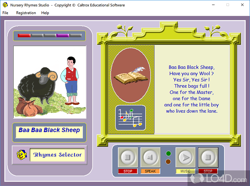 Nursery Rhymes Studio: User interface - Screenshot of Nursery Rhymes Studio