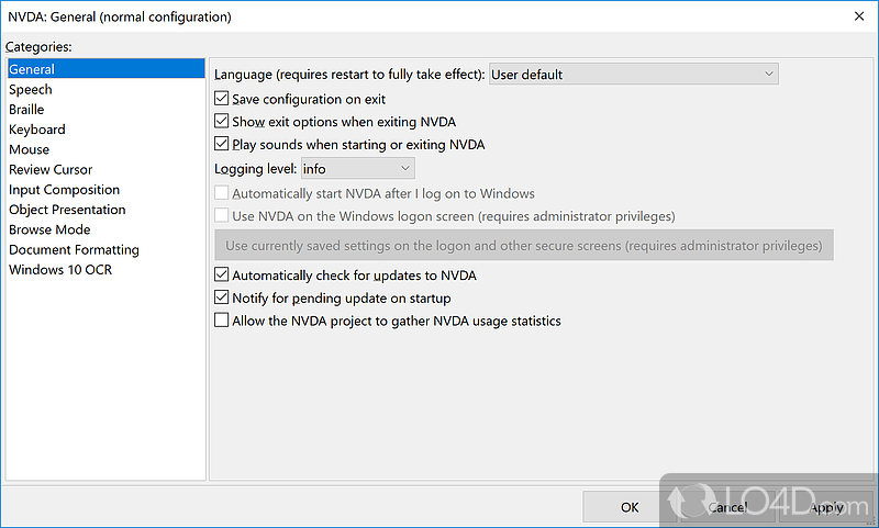 A Free (GPL) Productivity program for Windows - Screenshot of NVDA Portable