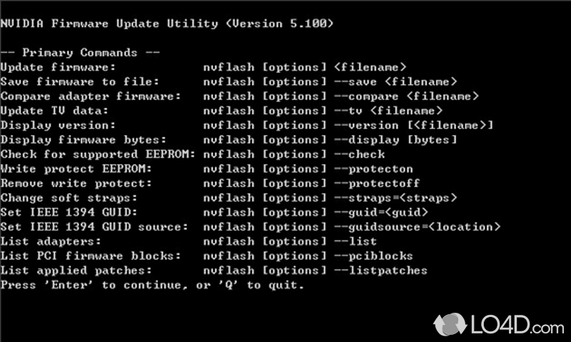 Command line firmware update app designed for NVidia adapters to perform additional tasks - Screenshot of nVFlash